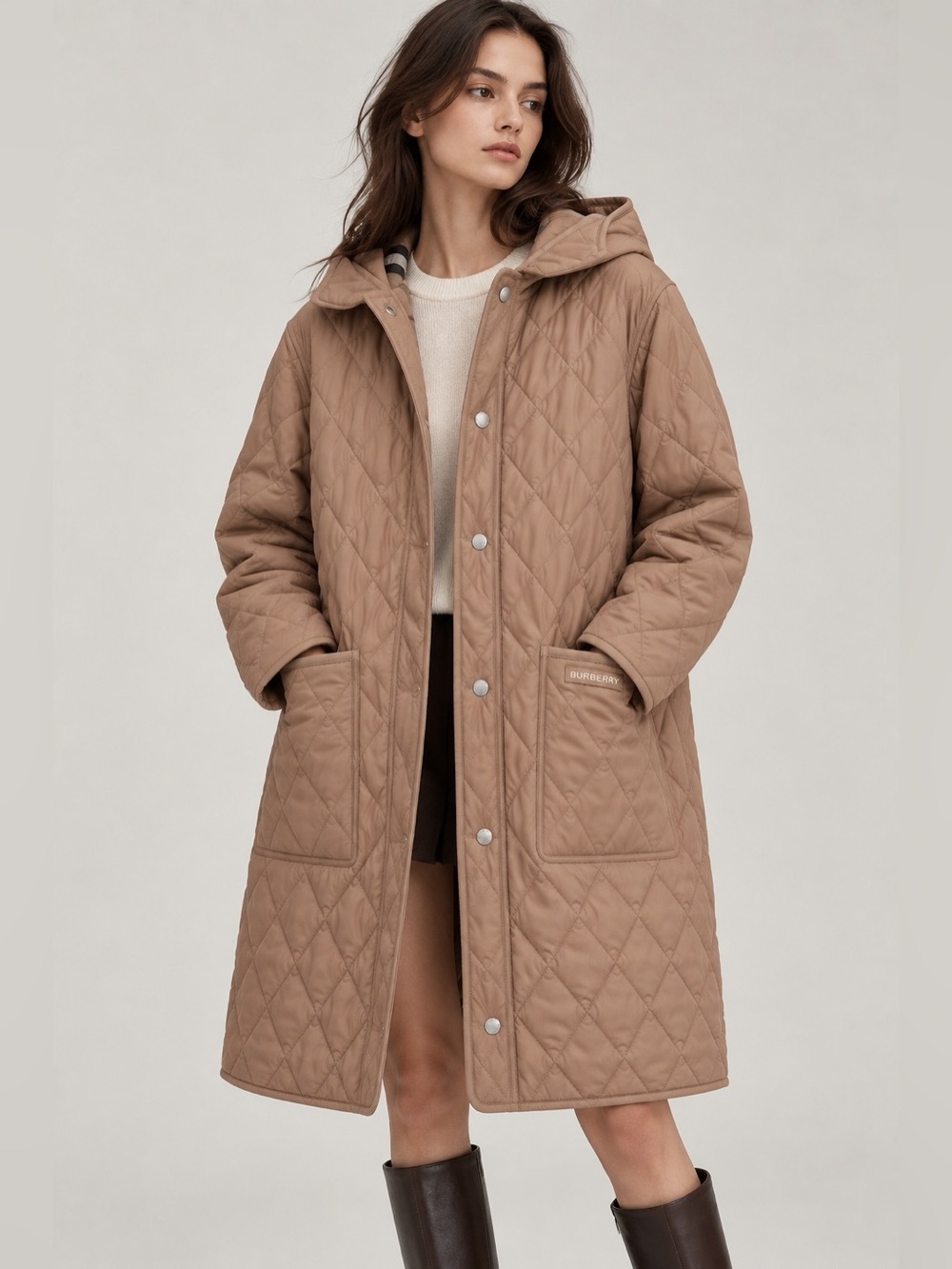 MBurberry Tan Quilted Hooded Jacket S